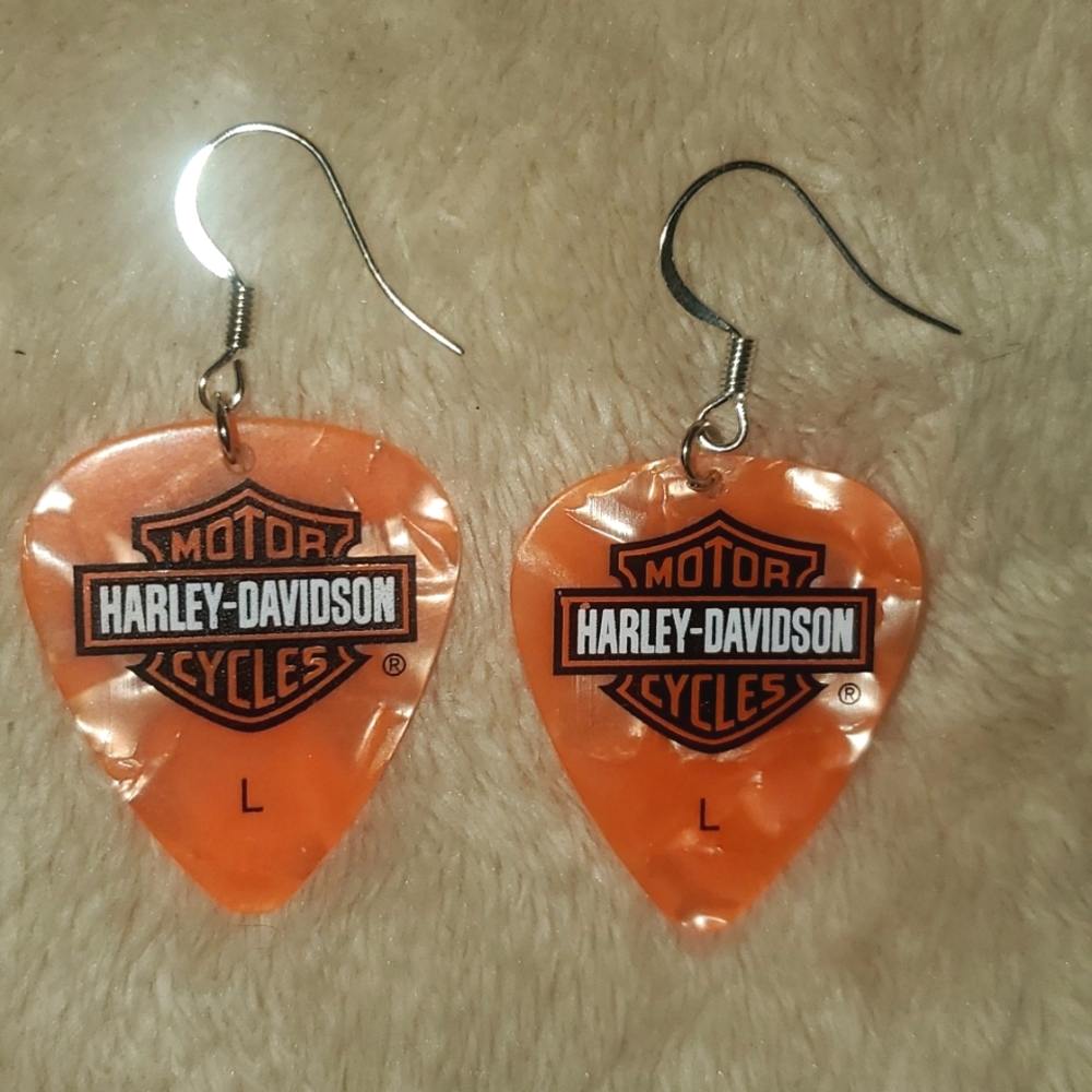 Handmade Harley Davidson Guitar Pick Earrings